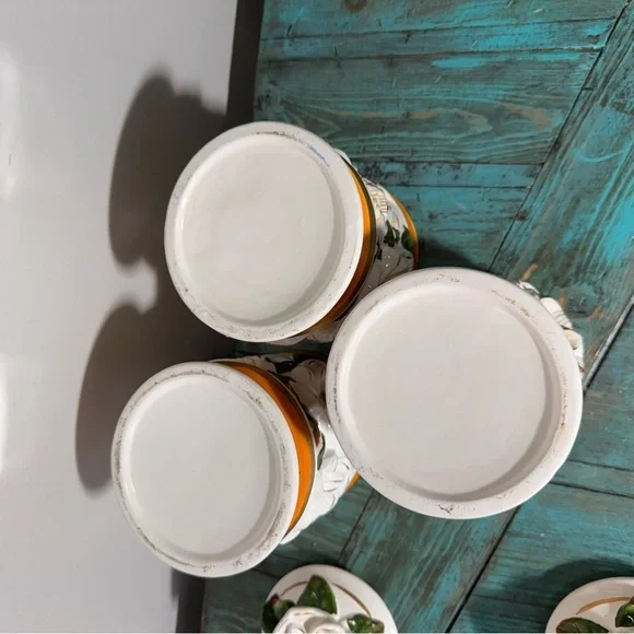 Vintage Floral Ceramic Canister Set-3-D Floral Design Coffee Tea Sugar - Picture 13 of 14